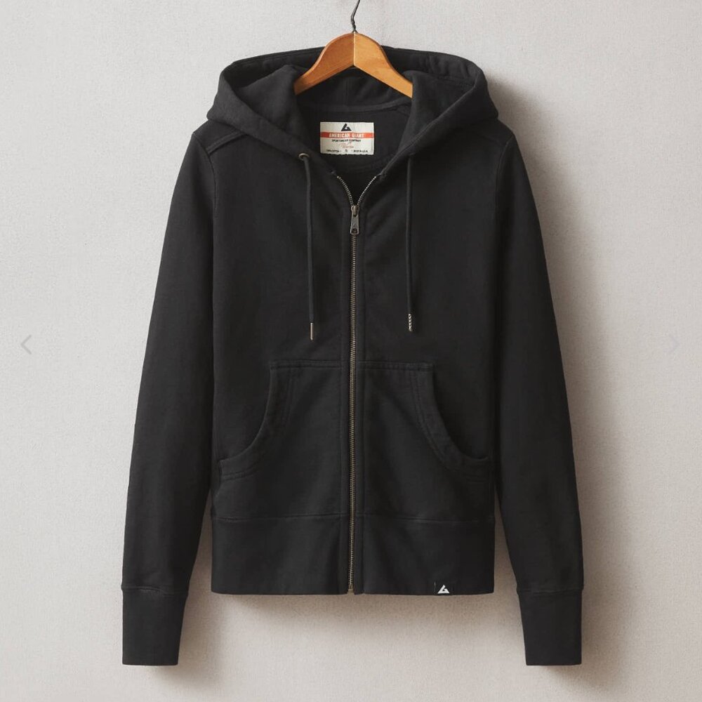 American Giant Women's Full Zip Heavyweight Black Hoodie Size S Made USA